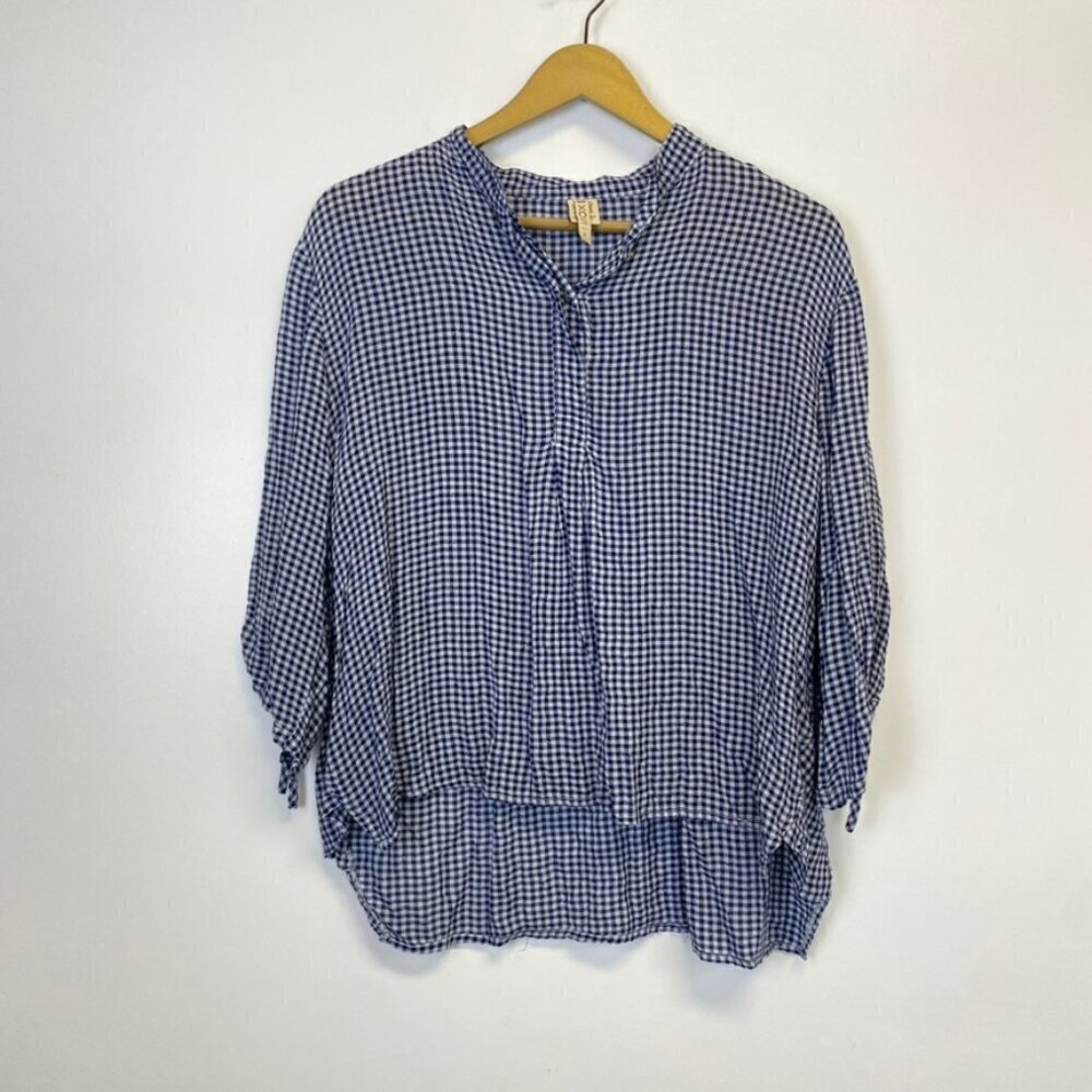 XCVI Blue and White Checkered Top